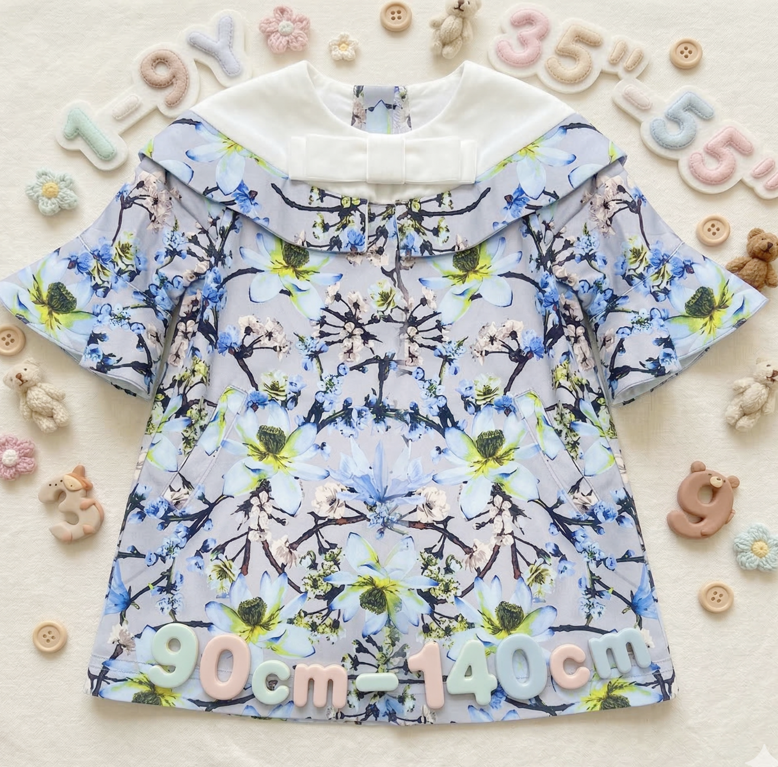 Filles Élégante Florale Imprimée Demoiselles d'enfants Enlevant Manche Princesse Robe de fête 1-9