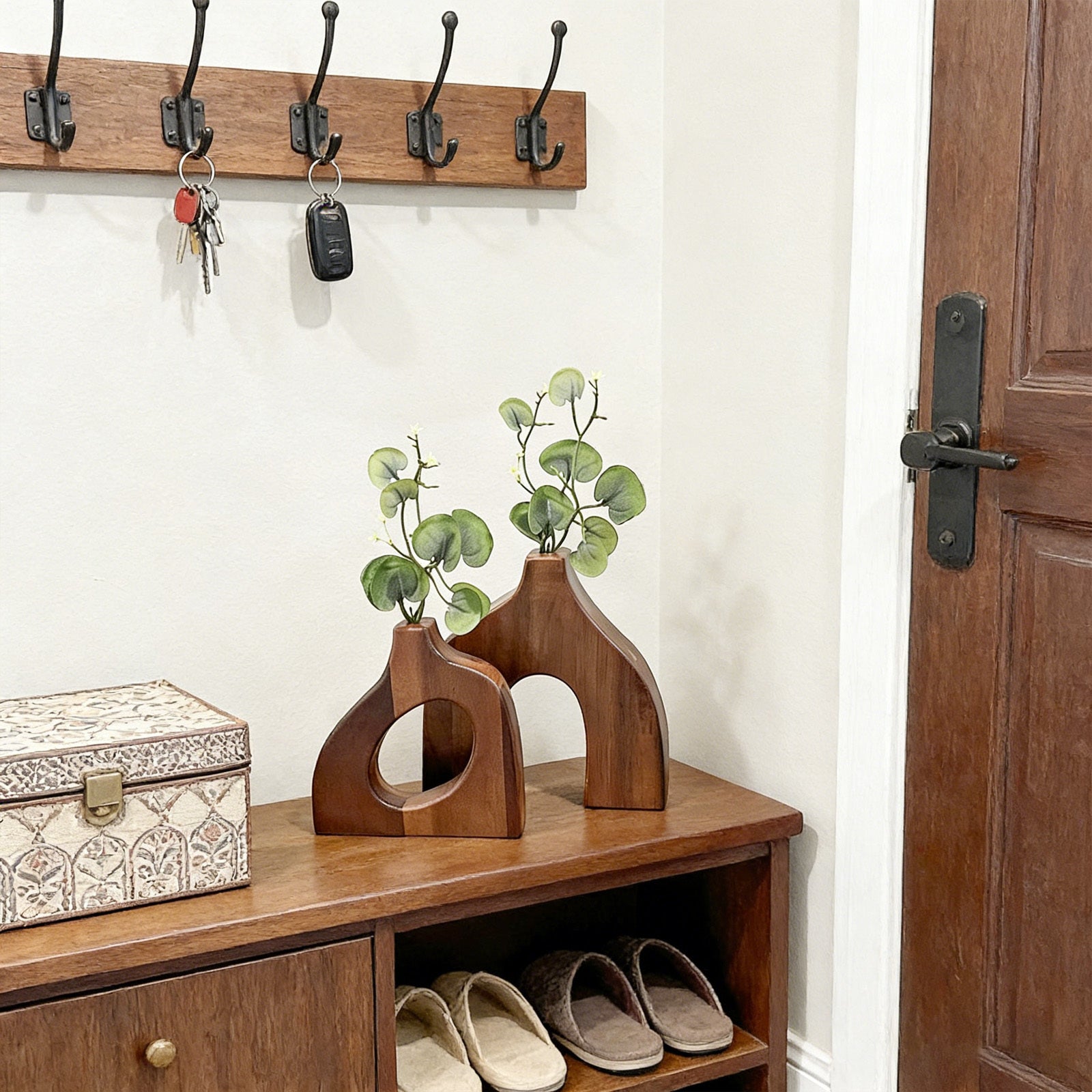 Ensemble de 2 vases en bois décoratif