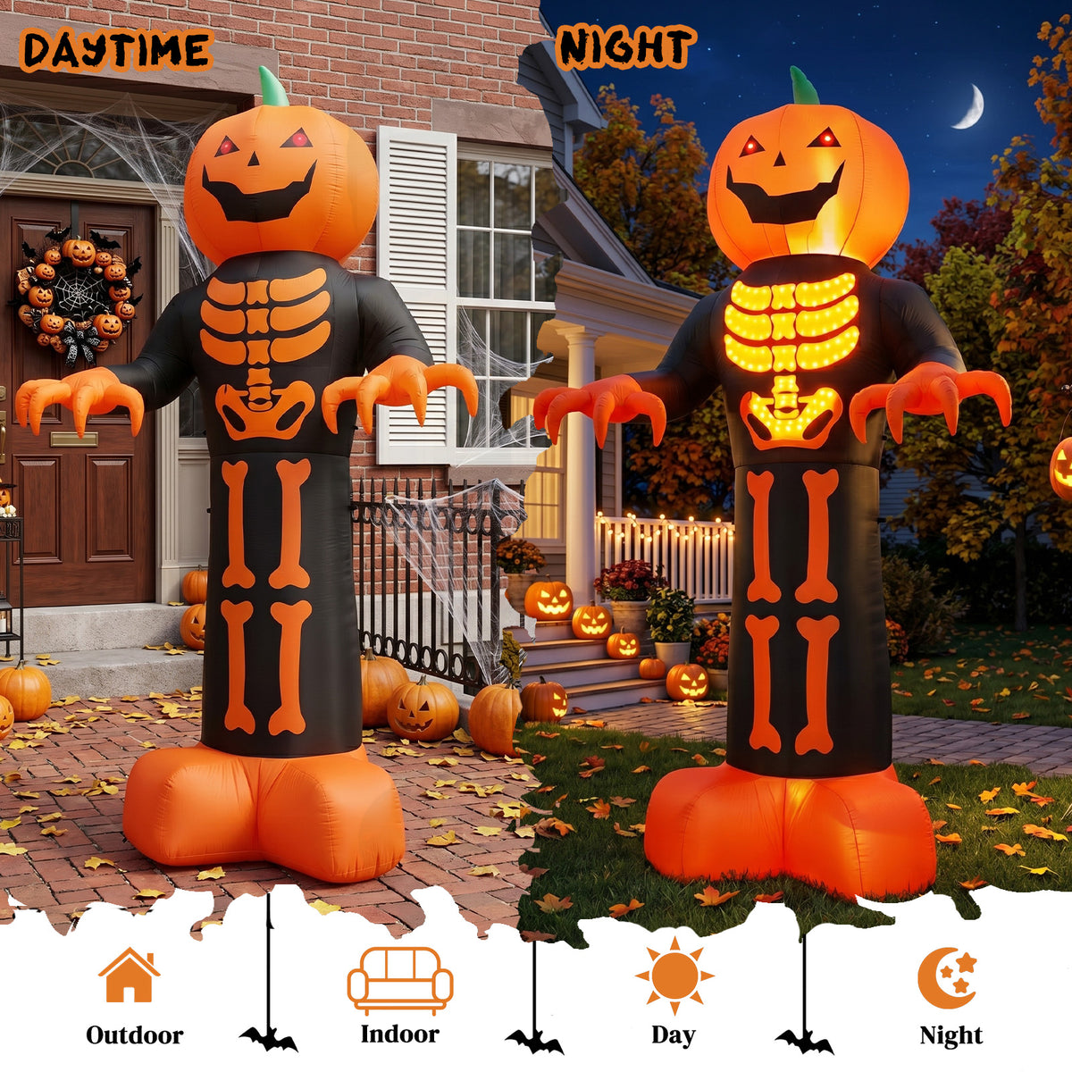 12ft Décor gonflable d'Halloween avec côtes de squelette