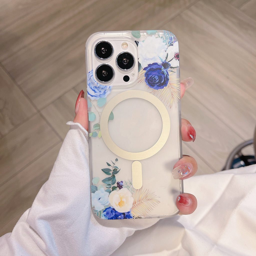 Aspiration magnétique Étui de téléphone de fleur transparent