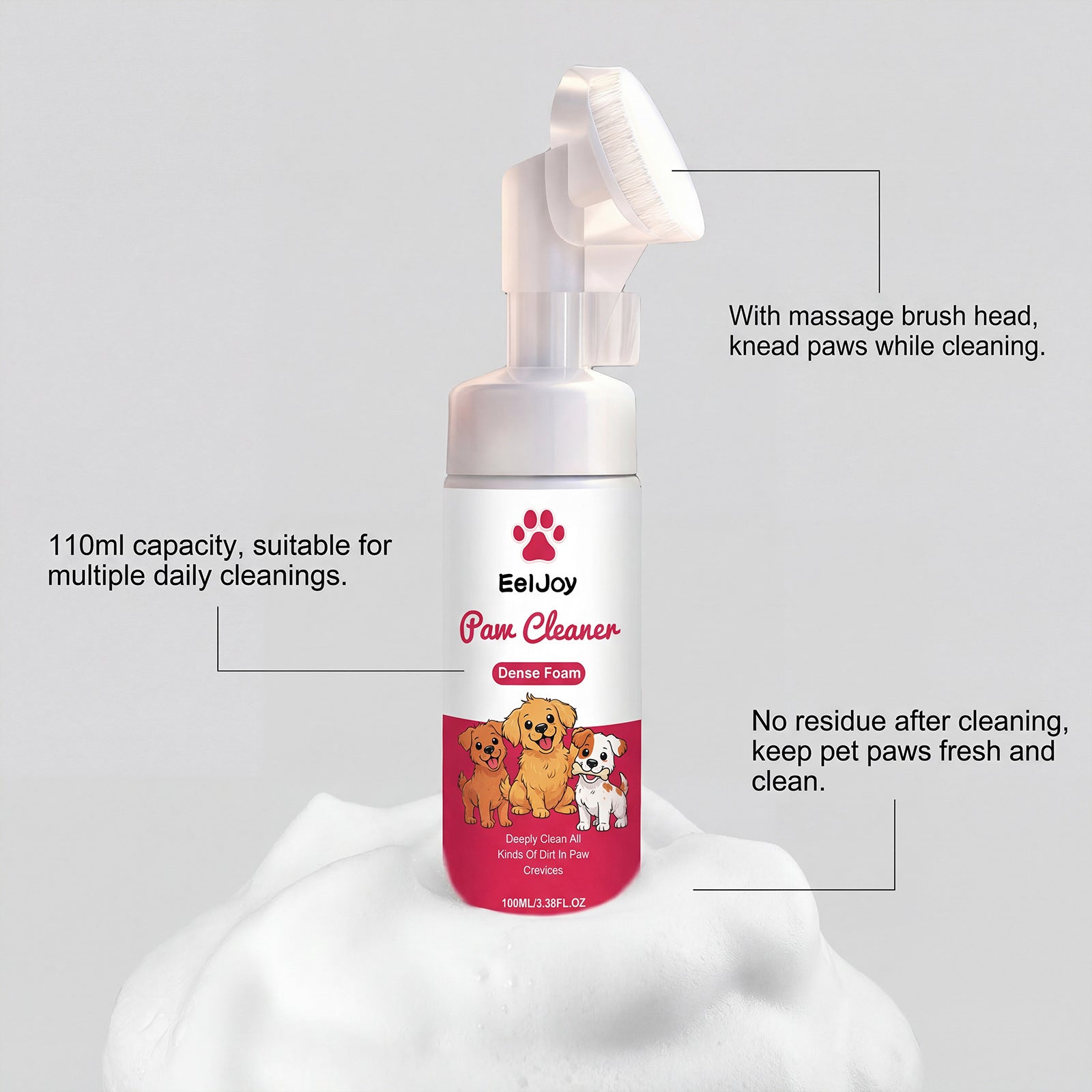 Nettoyant pattes chien moussant, nettoyage rapide après la promenade