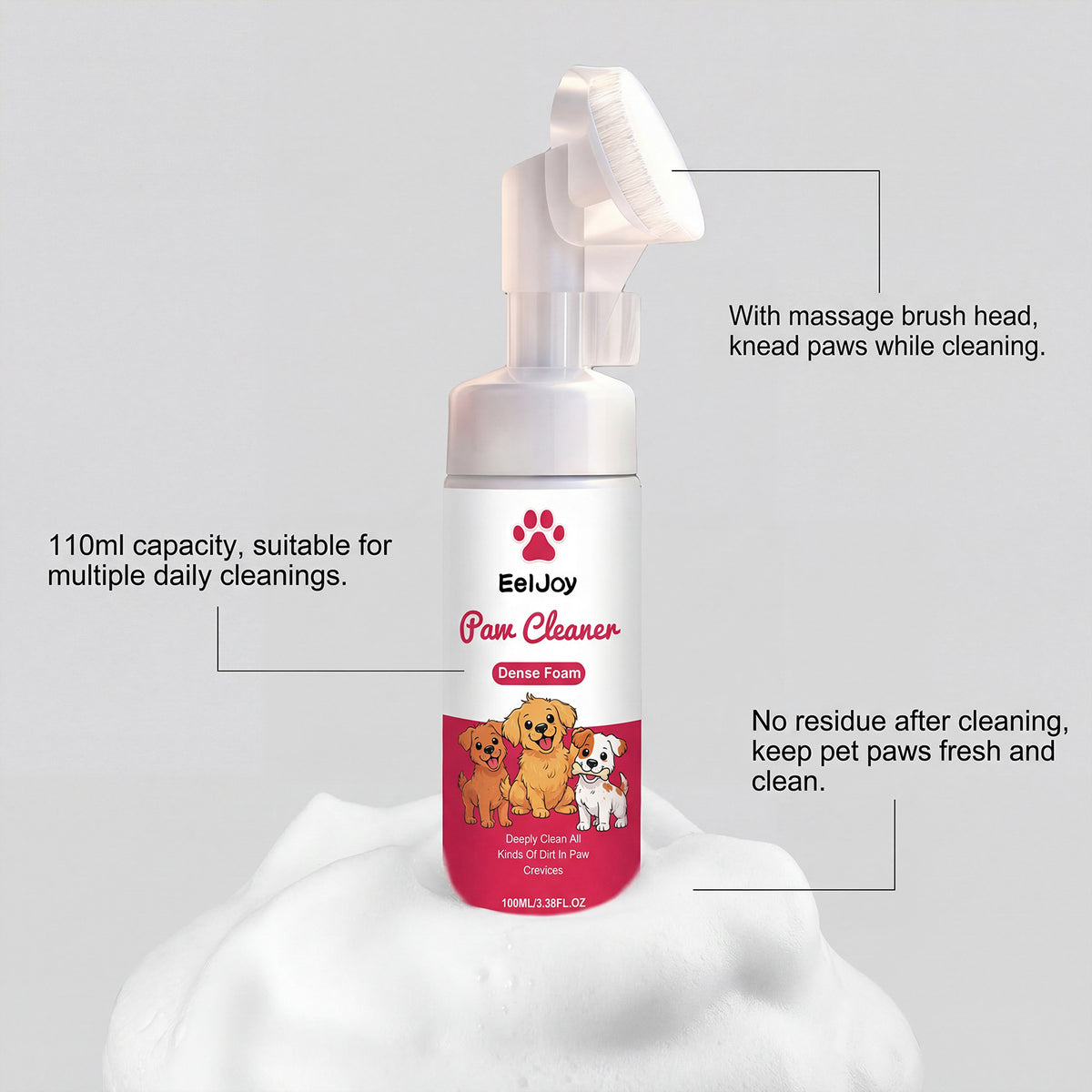 Foaming dog paw cleaner, quick cleaning after walks