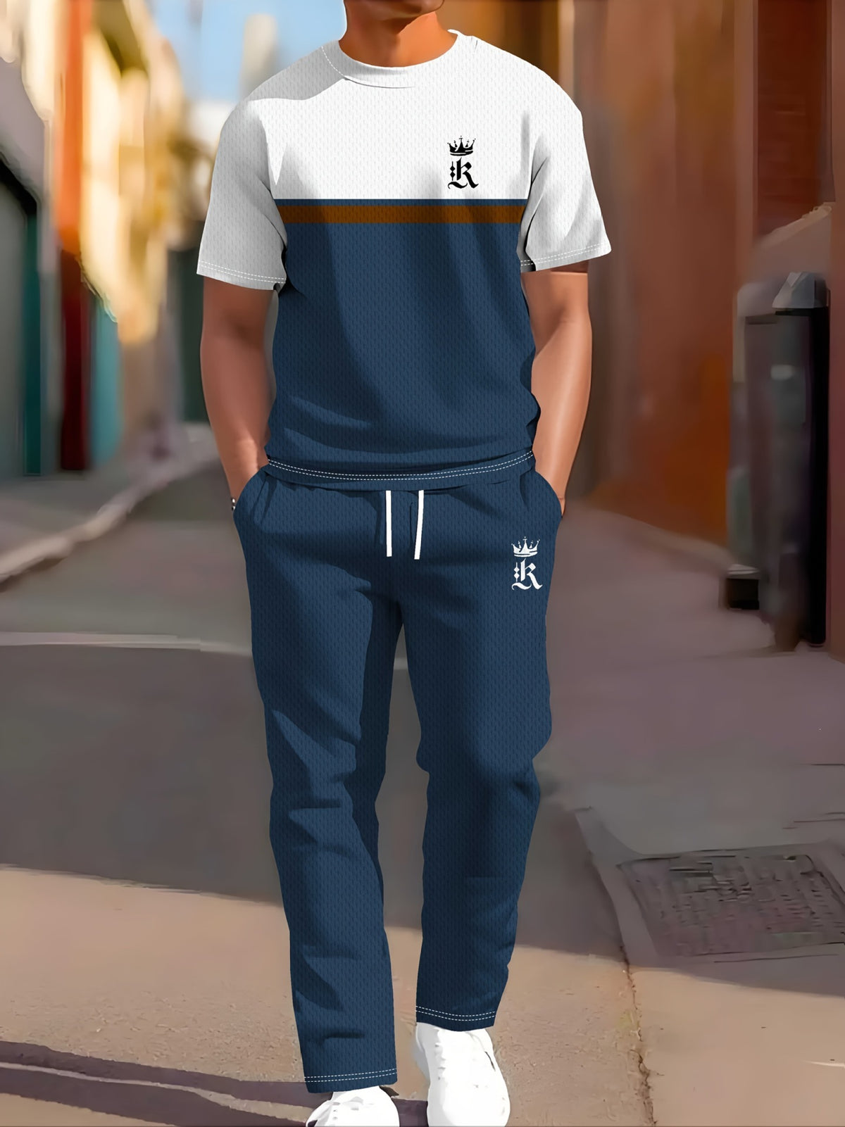 Vêtements de sport occasionnels manches courtes et pantalons longs Imprimés Ensemble deux pièces