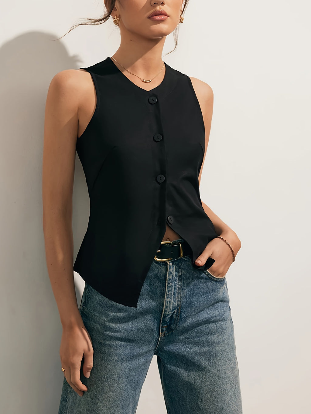 Femme Mode Casual sans manches Veste mince