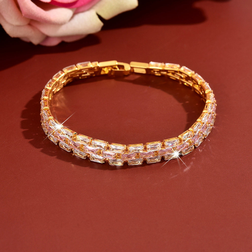 Femmes Deux rangée Baguette Couleur Bracelet de tennis CZ