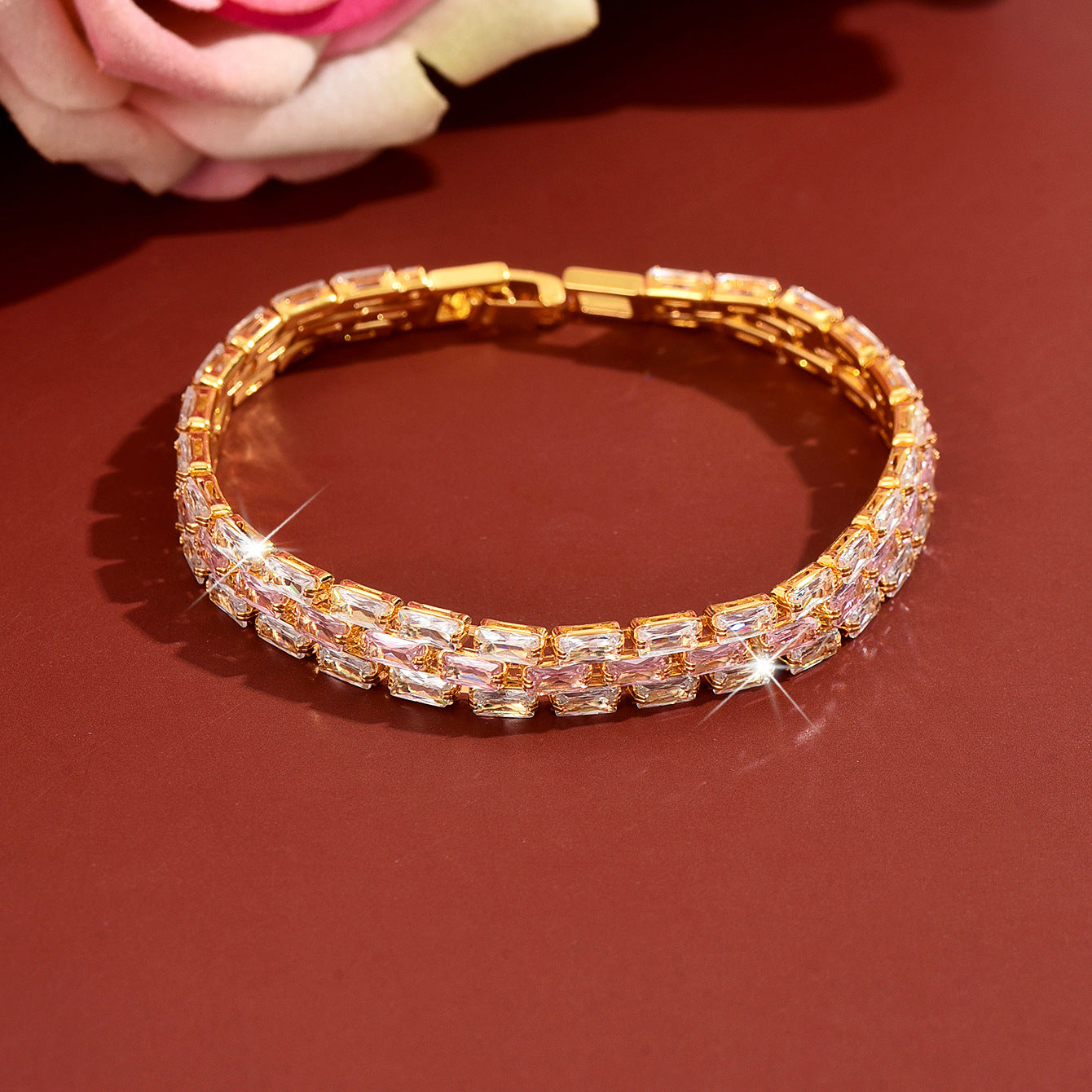 Femmes Deux rangée Baguette Couleur Bracelet de tennis CZ