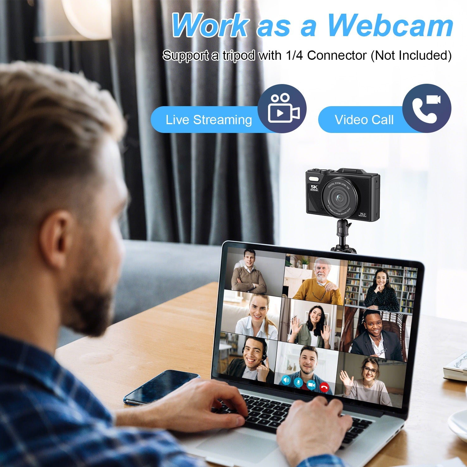 1Pc 5K 75MP Caméra numérique pour la photographie Anti Shake WiFi Vlogging Caméra vidéo avec 9 Sh