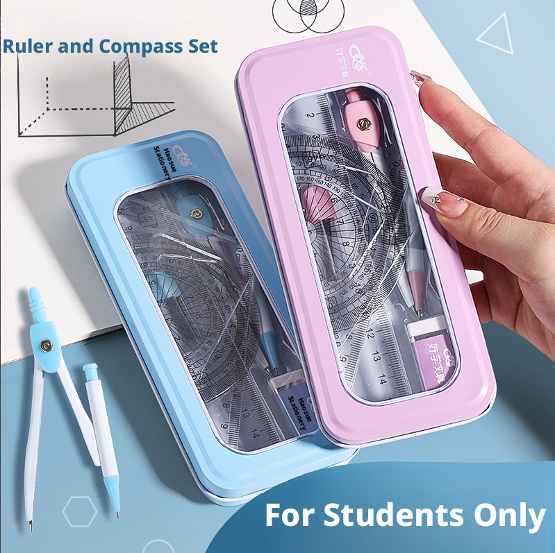 15cm Hard Ruler & Compass Set Blue Pink 1 Set