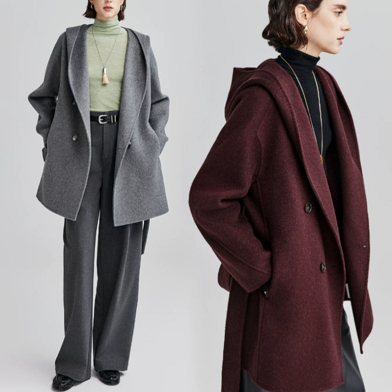 Manteau à capuche surdimensionné col V en cachemire peignoir