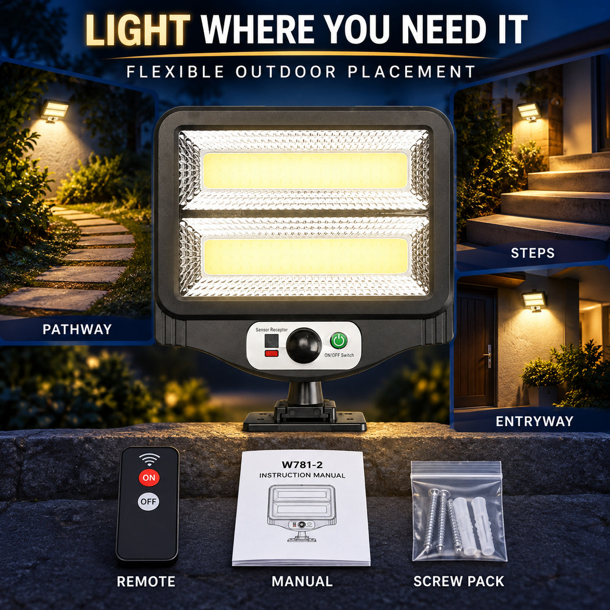 Capteur de mouvement rechargeable solaire COB LED lampe de travail 1500mAh pour auto W781 2 Street