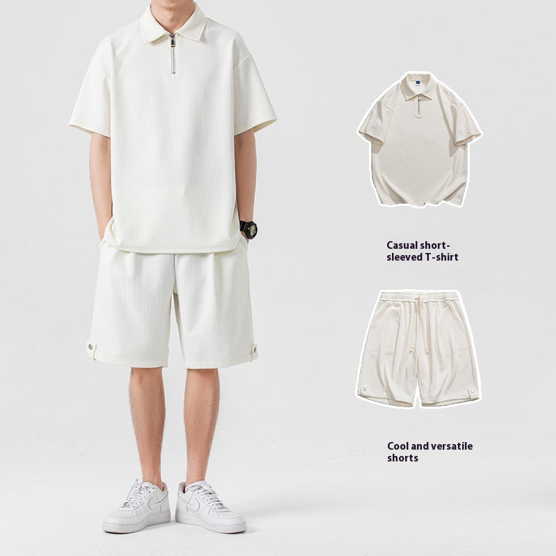 Polo Shirt Sports Shorts Trendy Solid Color Couple's Outfit