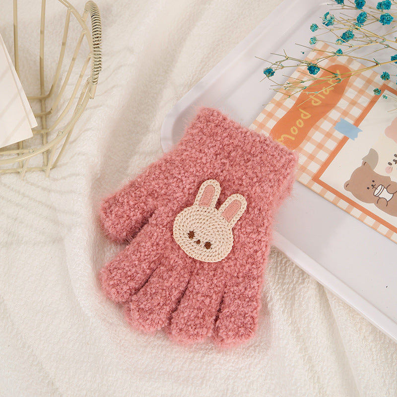Gants pour enfants Automne et hiver chaud Fleece à l'épreuve du froid Cute Cartoon ours cinq doigts