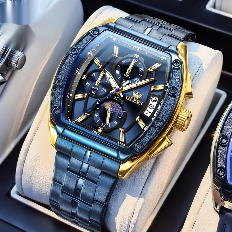 Ceinture en acier Tonneau Quartz Montres Lumineuses Hommes