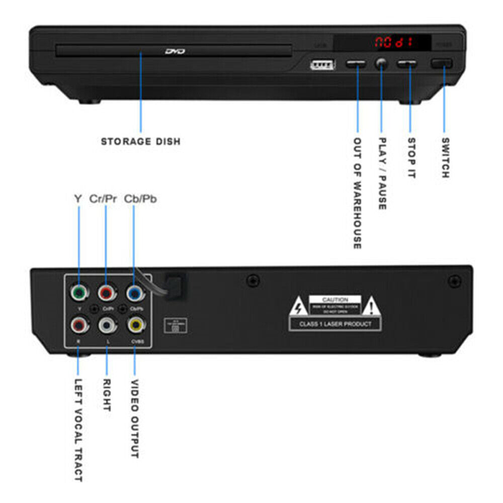 Lecteur DVD compact Multi Région CD HDCD VCD Music Disc Upscaling USB avec télécommande N