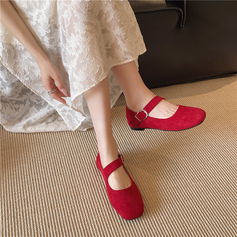Ballet français Mary Jane Pompes Femmes Été Mode peu profonde Ceinture de bouche Buckle Flat Square T