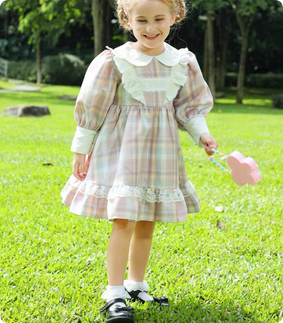 Robe de fille d'enfant plissée à carreaux