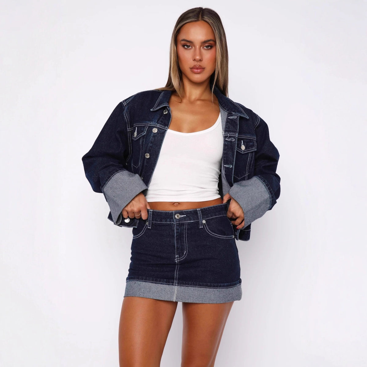 Jupe denim stretch européenne et américaine Amazon Aliexpress Style Women's Rolled H