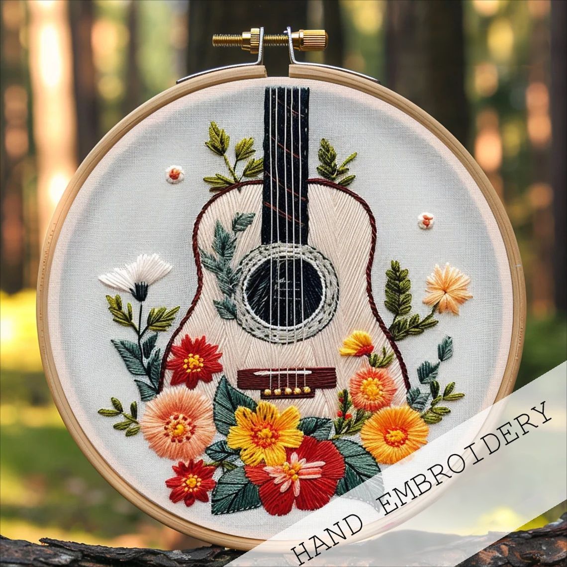 Paquet de matériel de broderie de fleur de guitare