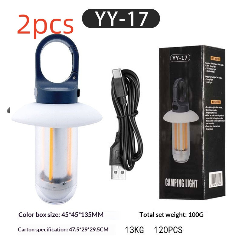 Lampe de camping double source avec crochet suspendu multi-fonction extérieur