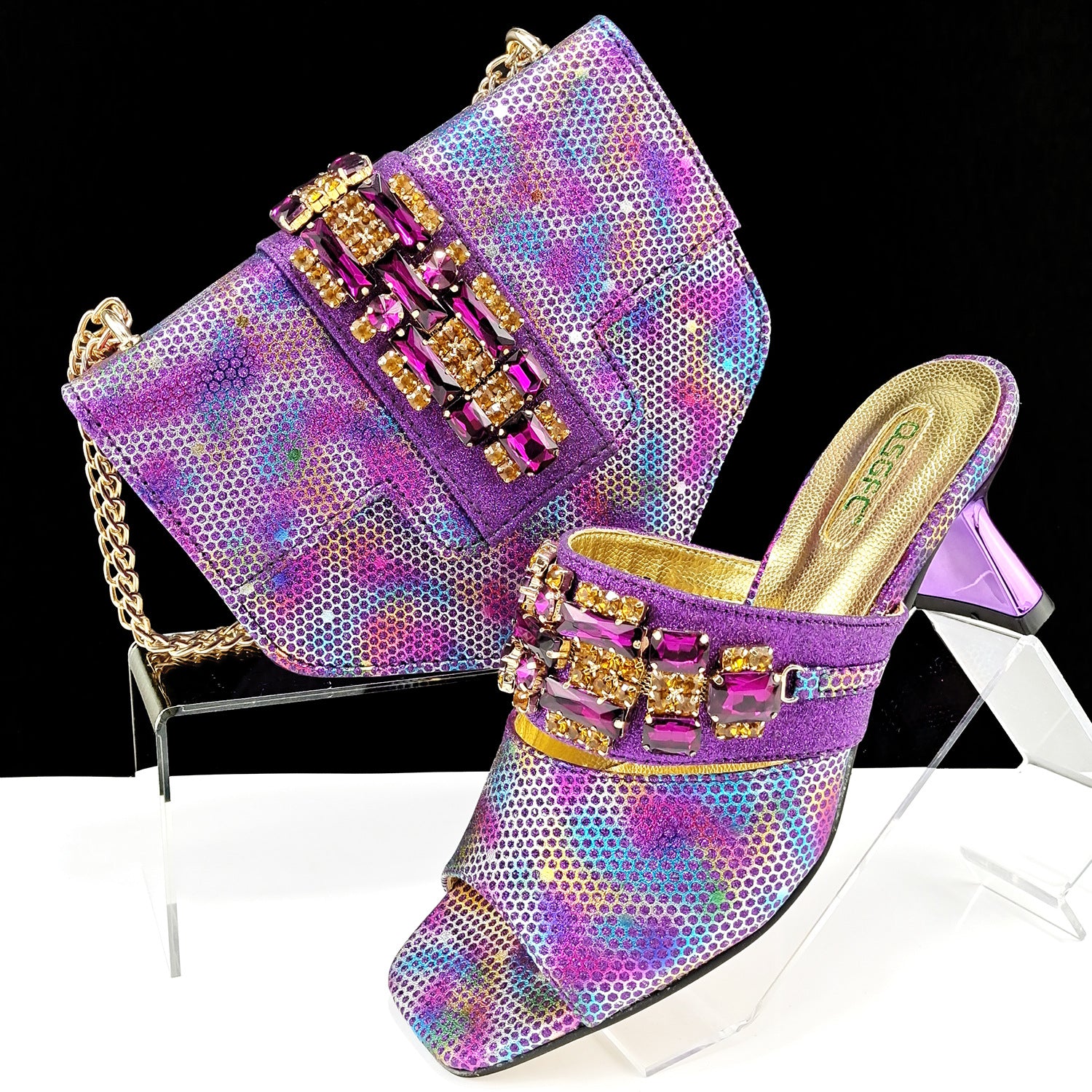 Chaussures et sacs pour femmes Camouflage en tissu Perceuse perceuse décorative à talons hauts