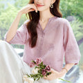 Chemise classique de style chinois en V-col d'été