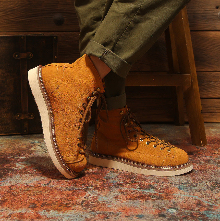 Platform Heightening Vintage Suede Breathable High-Top Work Boots