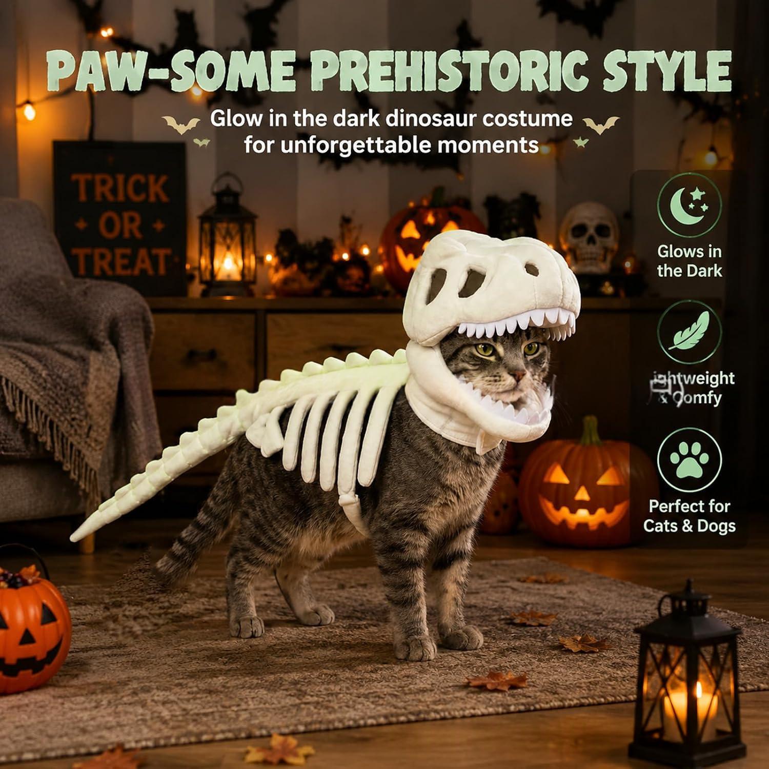 Dinosaure Skeleton Costume de chat Halloween Chat Hoodie