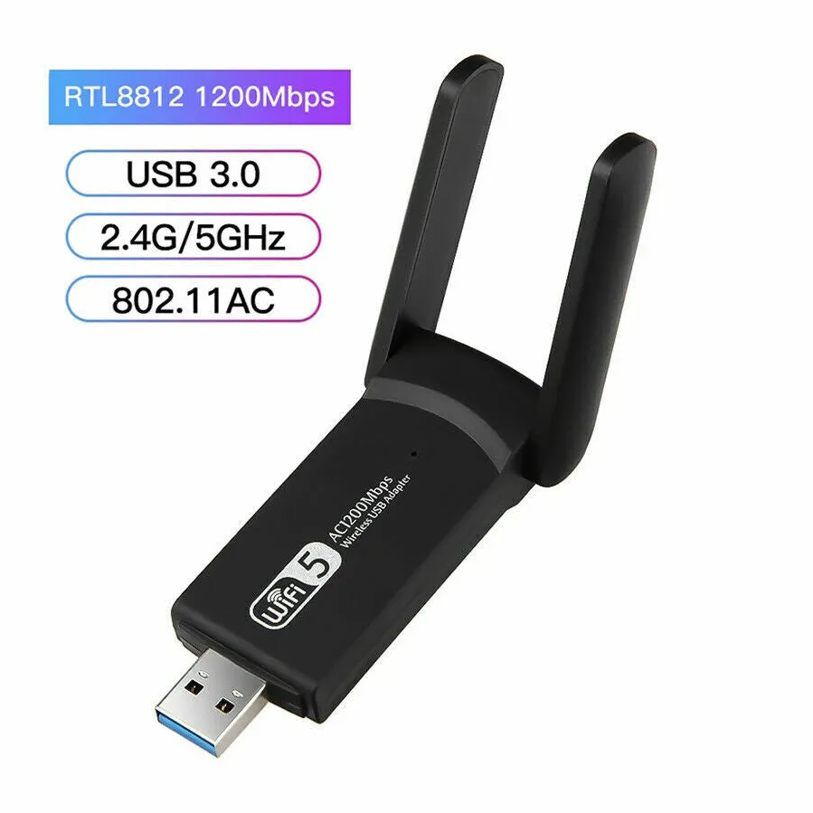 1200Mbps Longue portée AC1200 Double bande 5GHz Sans fil USB 3.0 Adaptateur WiFi Antennes