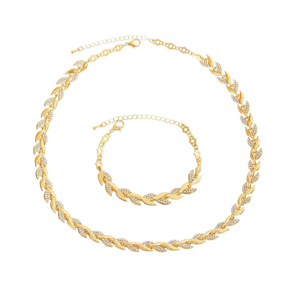Femme Strass Incrusté de blé Spike Chaîne 2 pièces