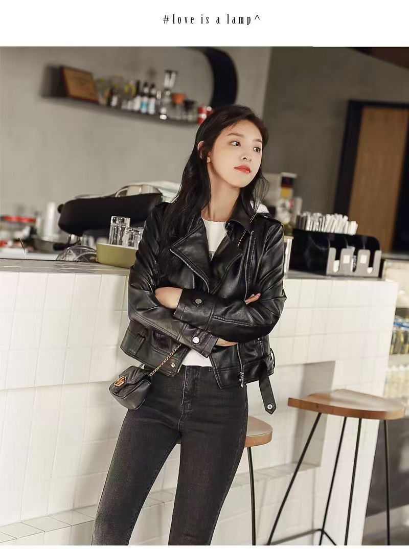 Veste courte en cuir PU mince