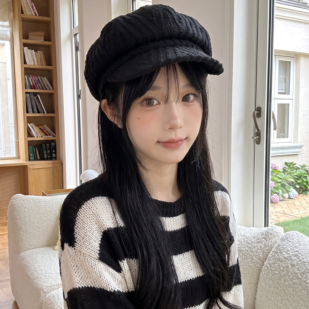 Texture verticale Casquette Octagonal Newsboy - Chapeau de peintre retro japonais - Suitab