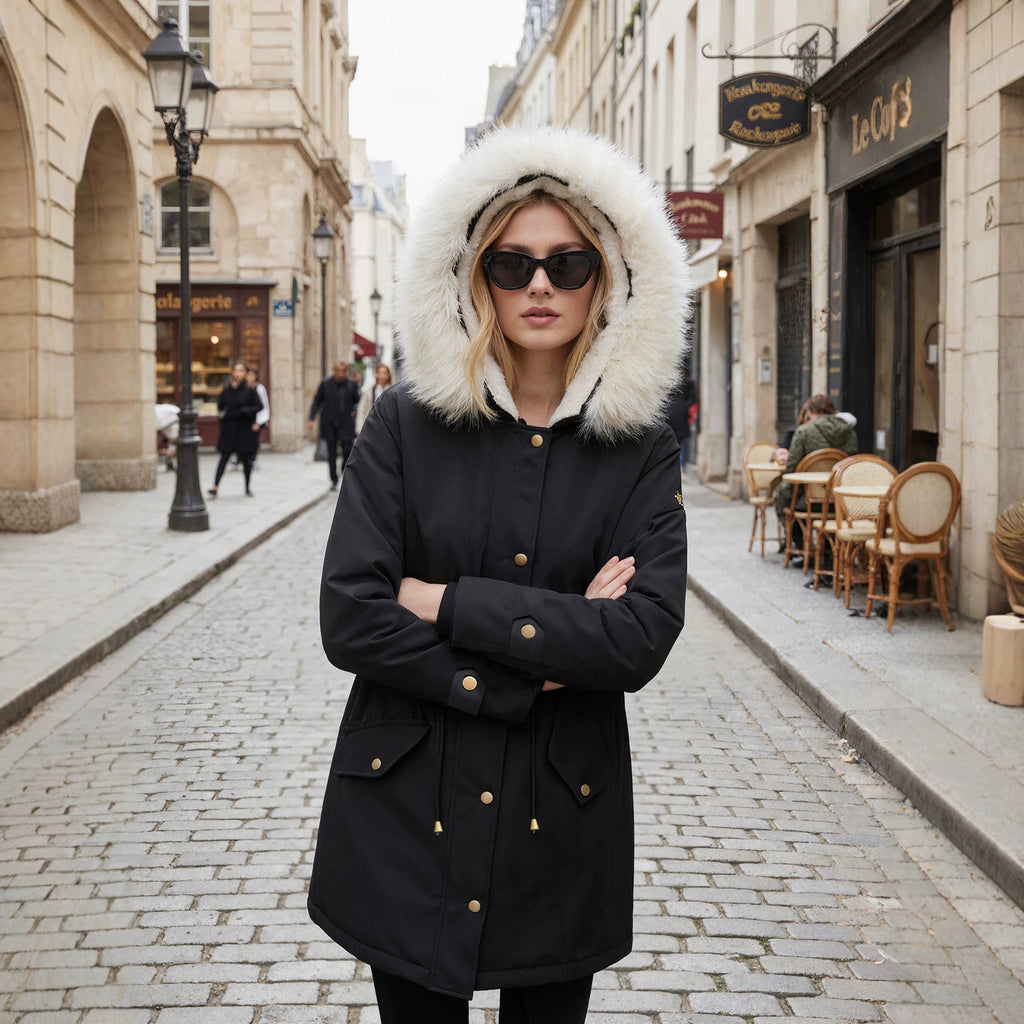 Manteau de coton mi-long, épais et chaud pour femmes