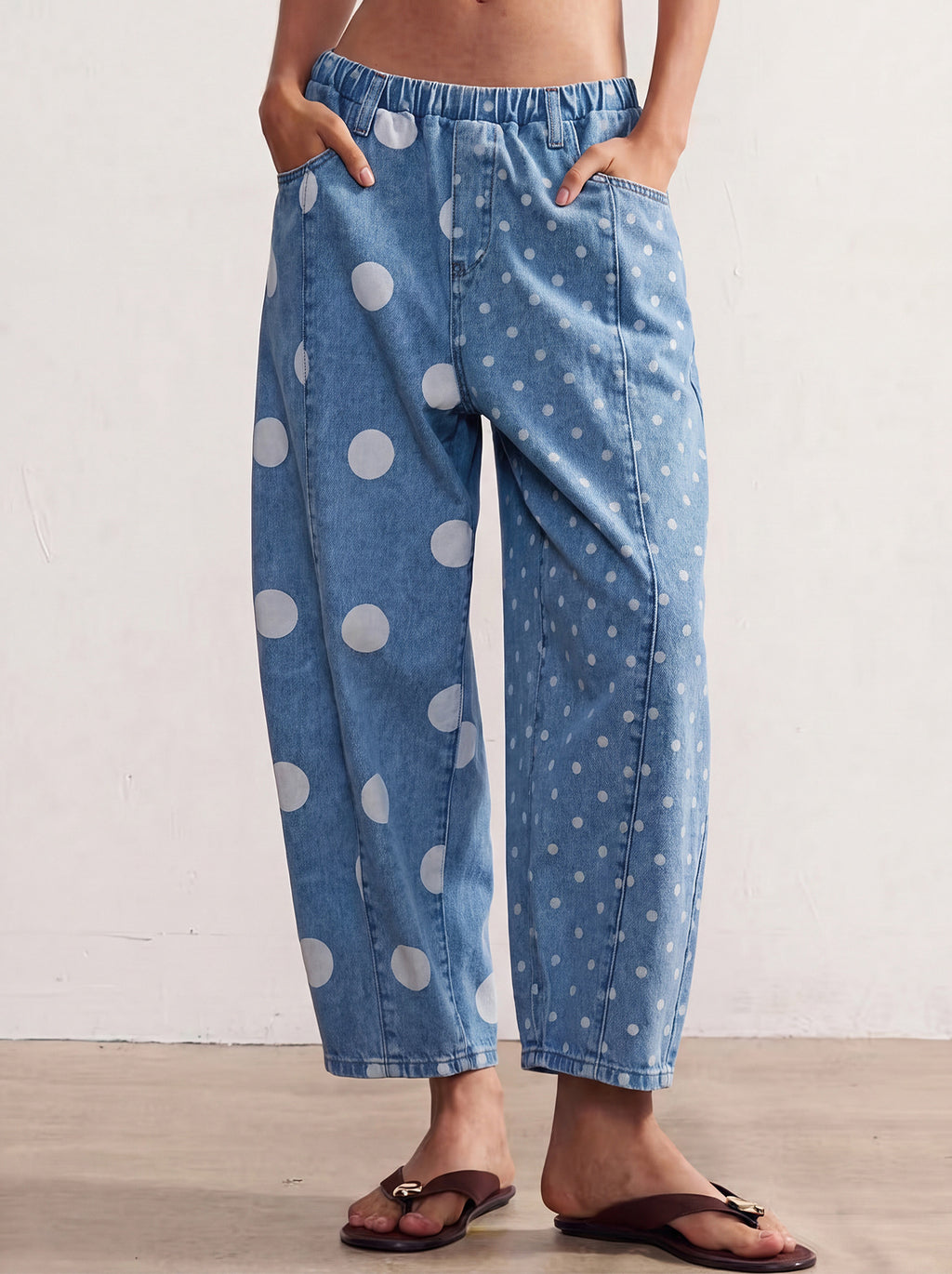 Patchwork pour femmes Polka-Dot Print Loose-Fit Jeans