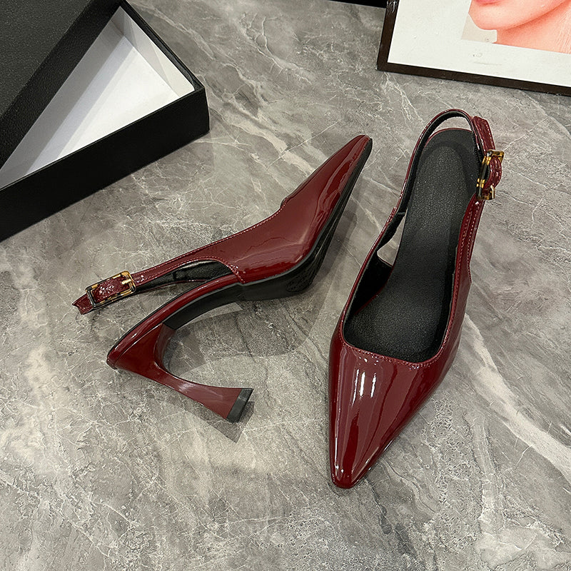 Femmes Une sangle Ouvrir le dos Patent Talons en cuir