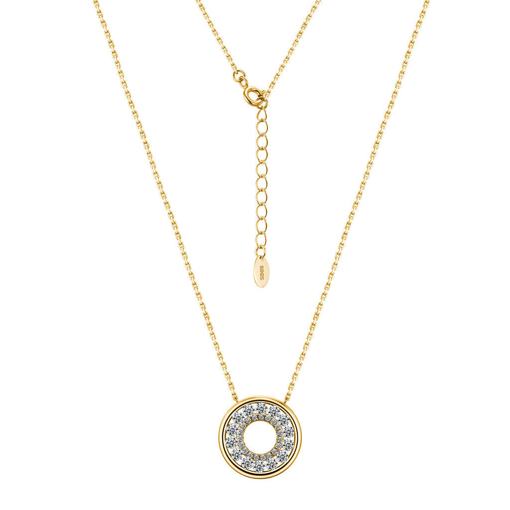 S925 Collier en mousse argentée Sterling Silver Pave Circle 40-45cm D Couleur VVS1 Silver Gold Dual