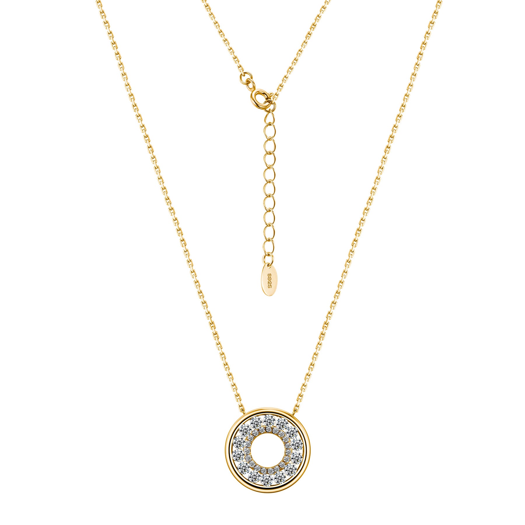 S925 Collier en mousse argentée Sterling Silver Pave Circle 40-45cm D Couleur VVS1 Silver Gold Dual