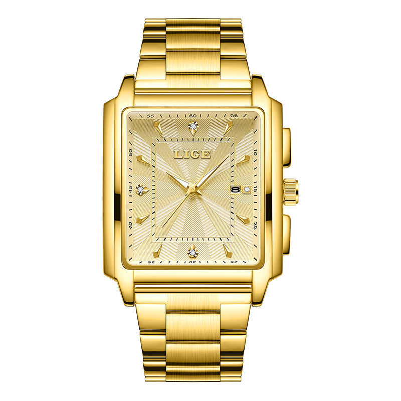 Montre simple de ceinture en acier à cadran grand carré pour hommes