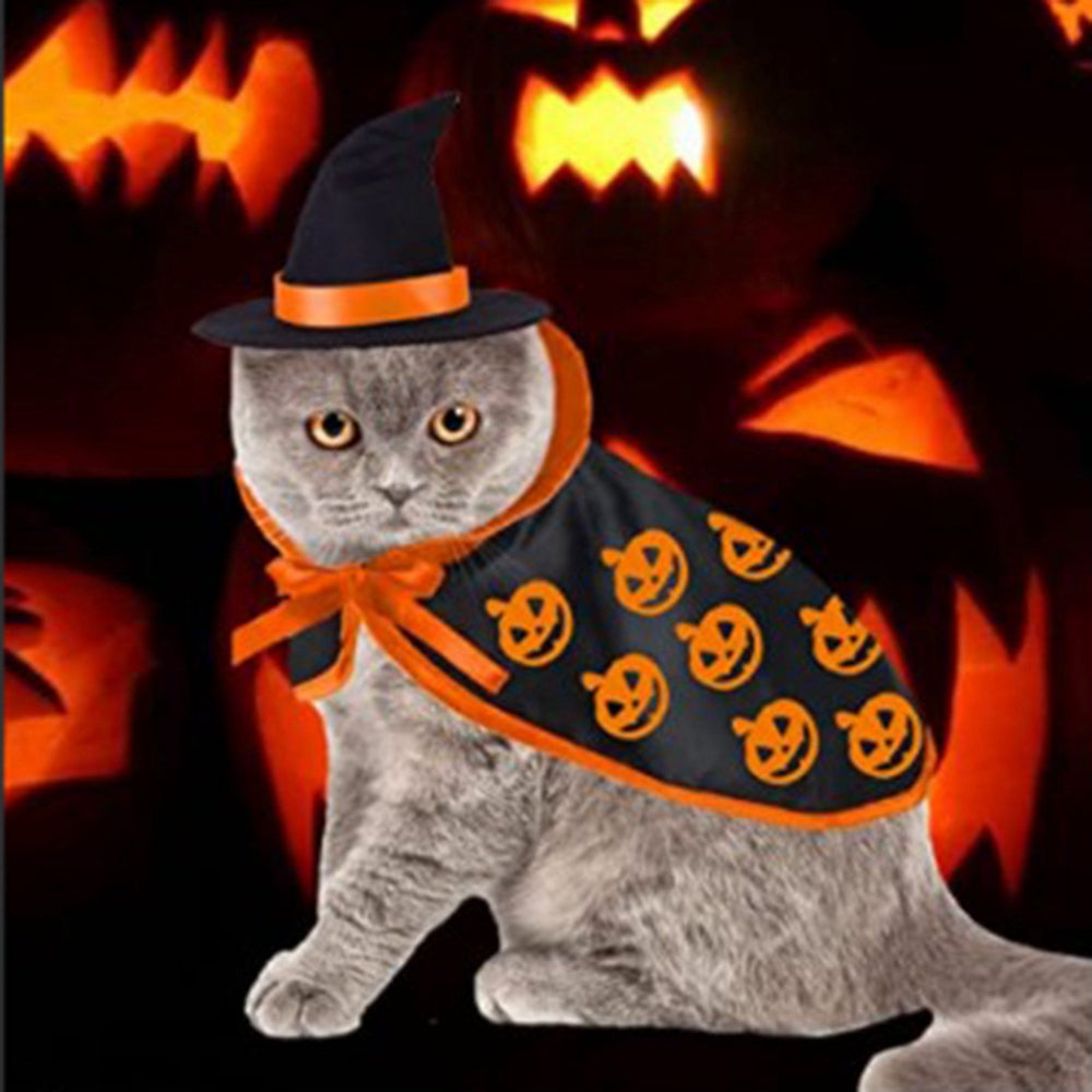 Animaux de compagnie Halloween Cape Hat Set Chiens Costume mignon Animaux de compagnie Halloween Fête Cosplay Vêtements Chats Dec
