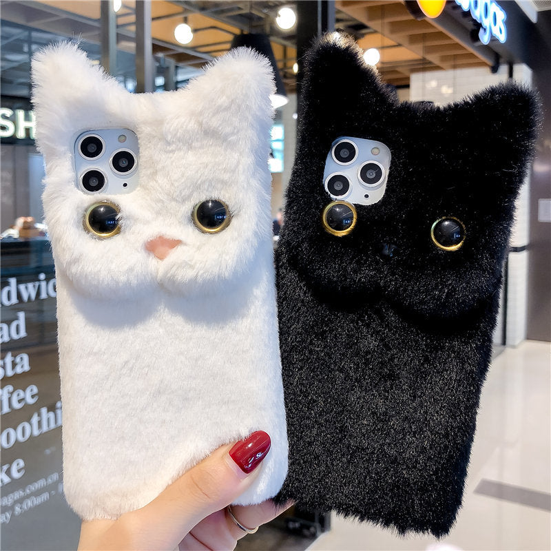 Automne et hiver en peluche mignon Cat cas téléphonique