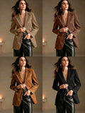 Amazon Temu Vêtements pour femmes européennes et américaines Lapel à deux boutons Suede Flap manches longues