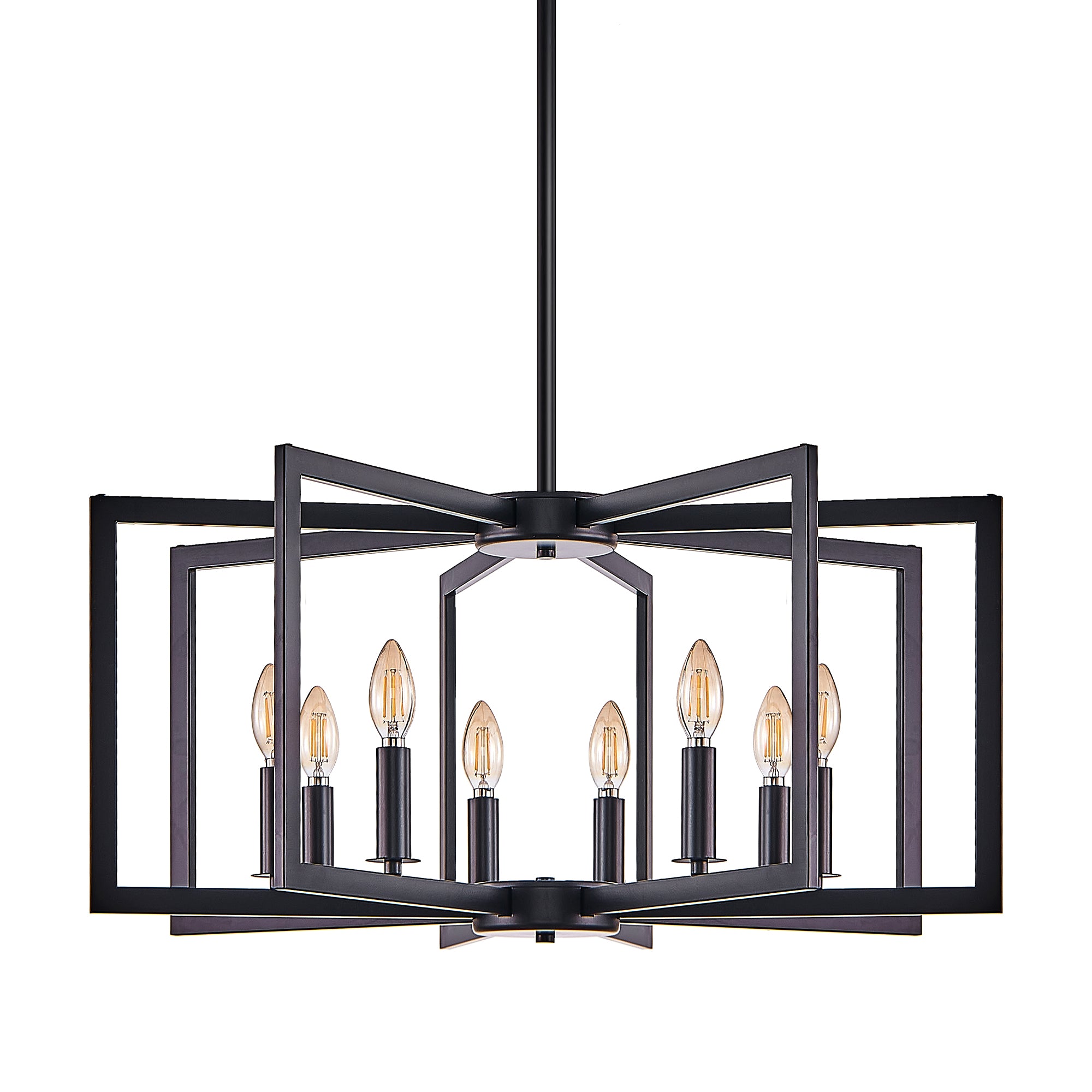 Chandelier 8-Light Geometric Noir moderne de 27" – Luminaire pendentif métallique industriel pour