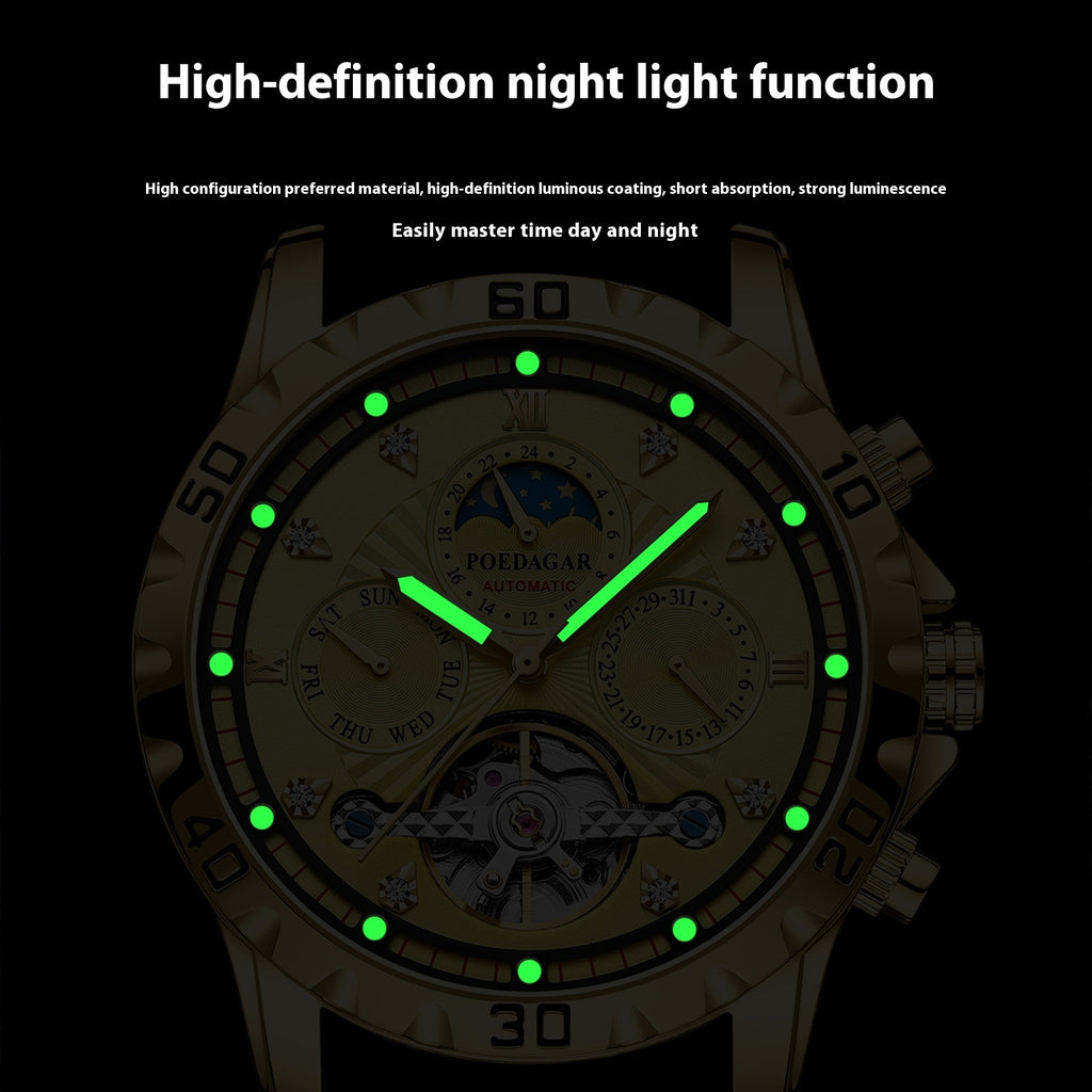 Montre mécanique pour hommes Montres de luxe imperméables multifonctionnelles pour hommes