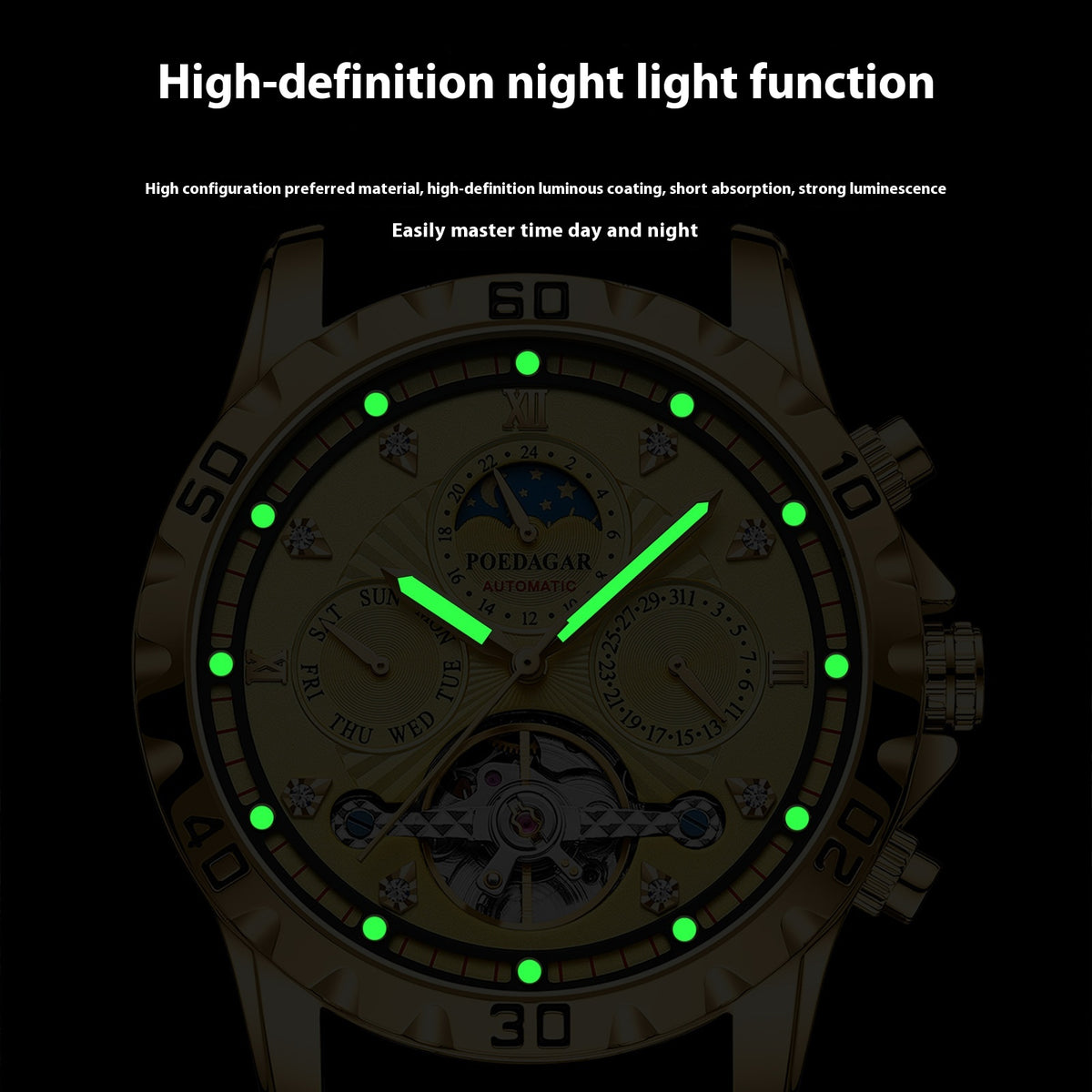 Montre mécanique pour hommes Montres de luxe imperméables multifonctionnelles pour hommes