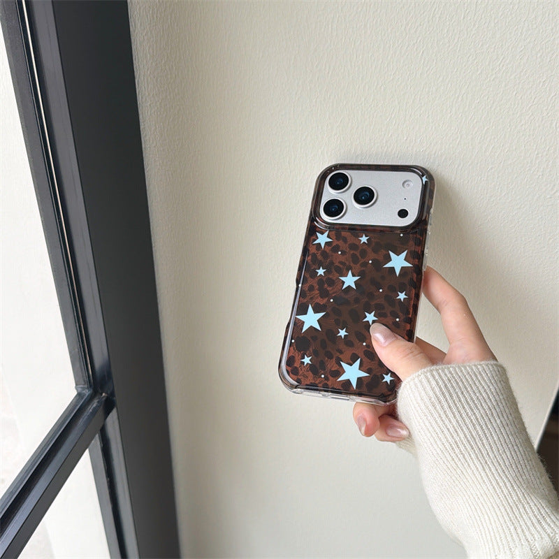 Marron Leopard-print Blue-star Téléphone Case