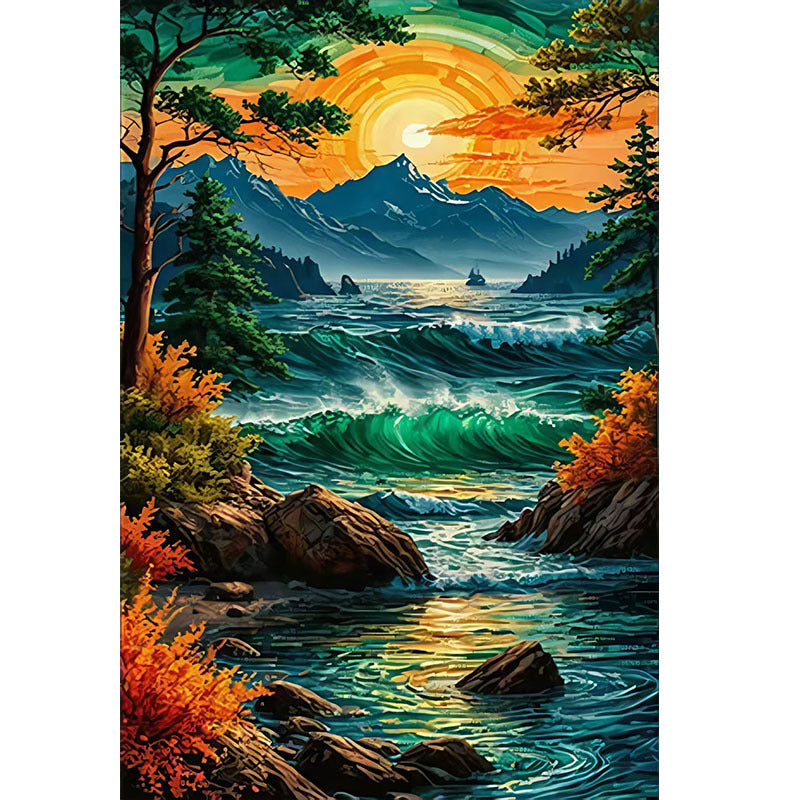 Peinture diamant 5D sur le thème du paysage Bricolage entièrement pavé avec des Strass ronds