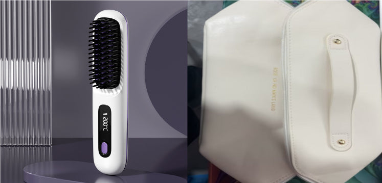 2 En 1 Combustion cheveux droites Lève-cheveux sans fil brosse cheveux chauffage rapide