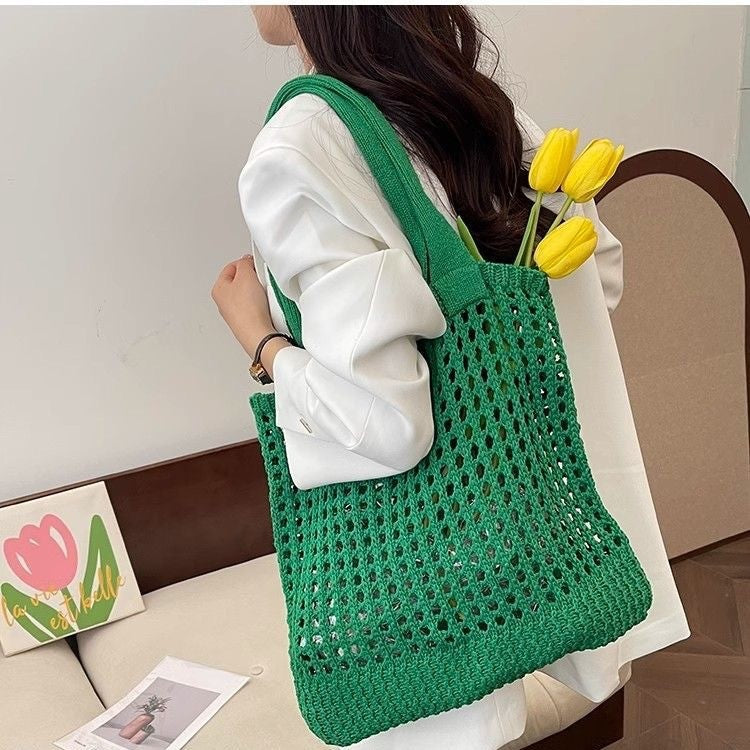 Vintage Woven grand-capacité Hollow-knit sac pour les femmes