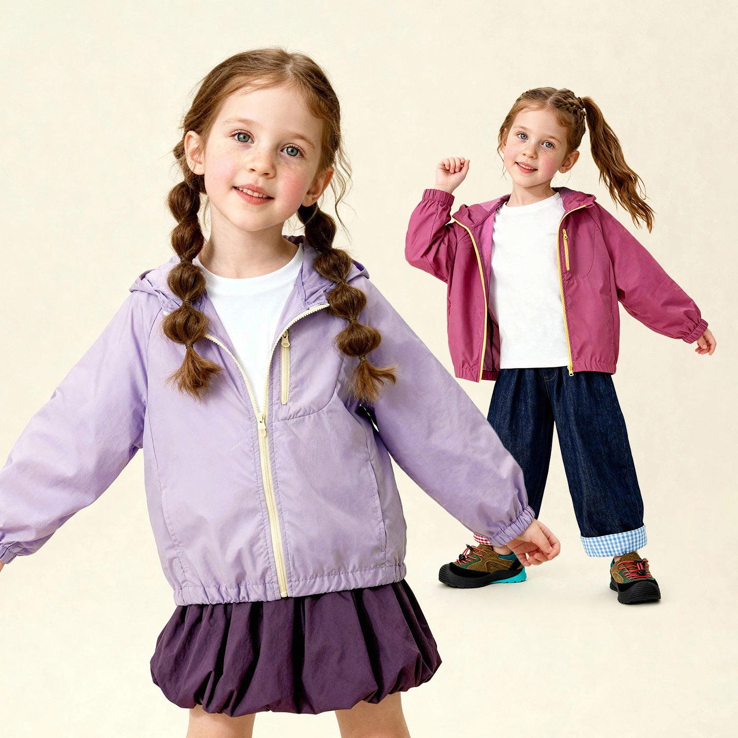 Veste à capuche décontractée pour enfants avec fermetures à glissières contrastées
