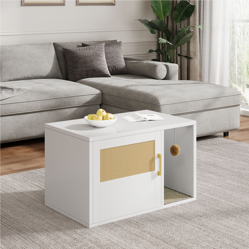 Cat Litter Box Cabinet multifonctionnel blanc moderne Maison de chat Salle de toilettes Table d'extrémité pour Bedro