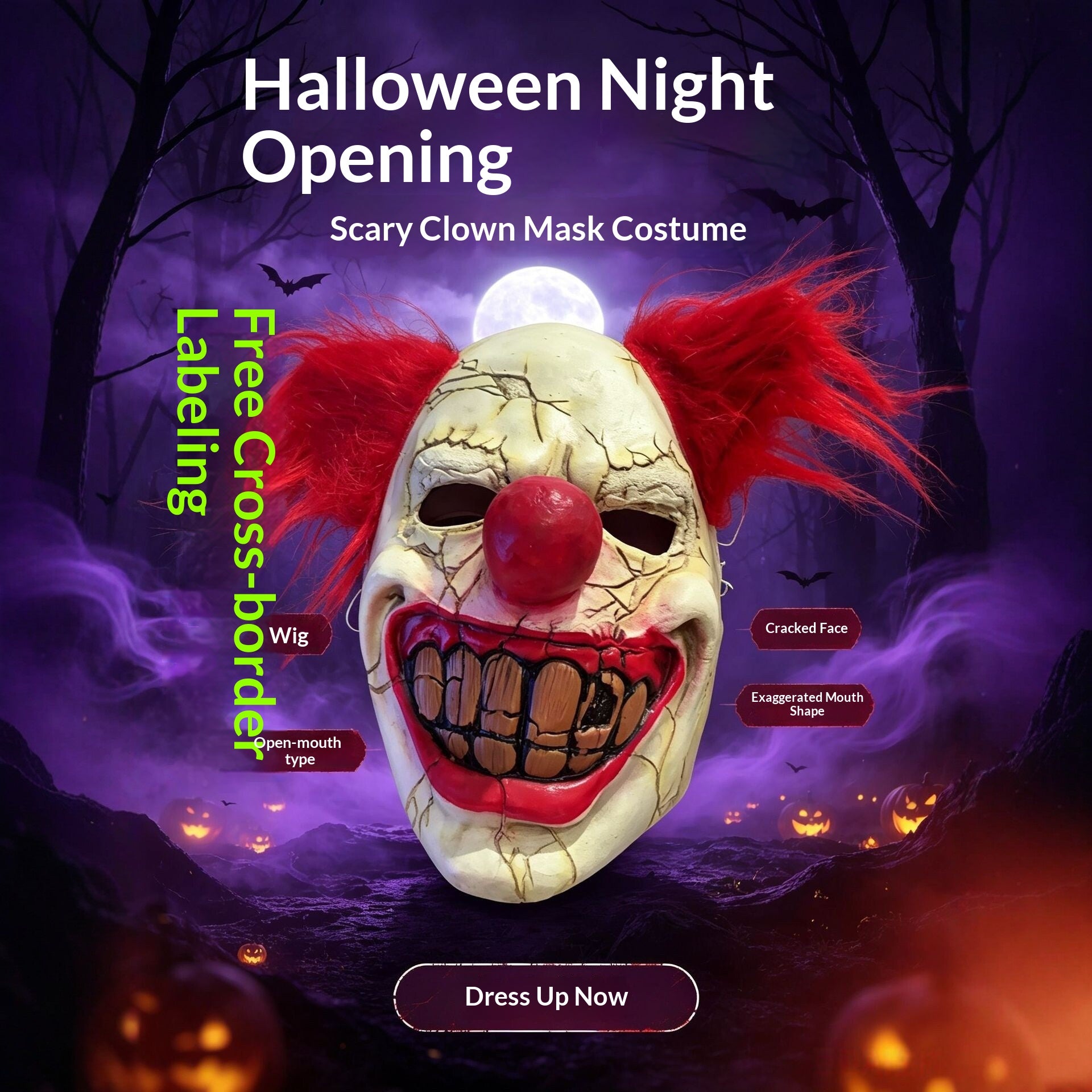 Scary Clown Masque Soft Silicone Halloween fête Prop